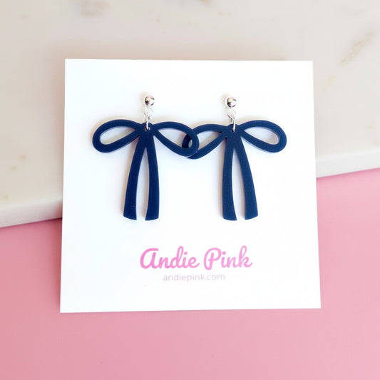 Navy Blue Bow Earrings