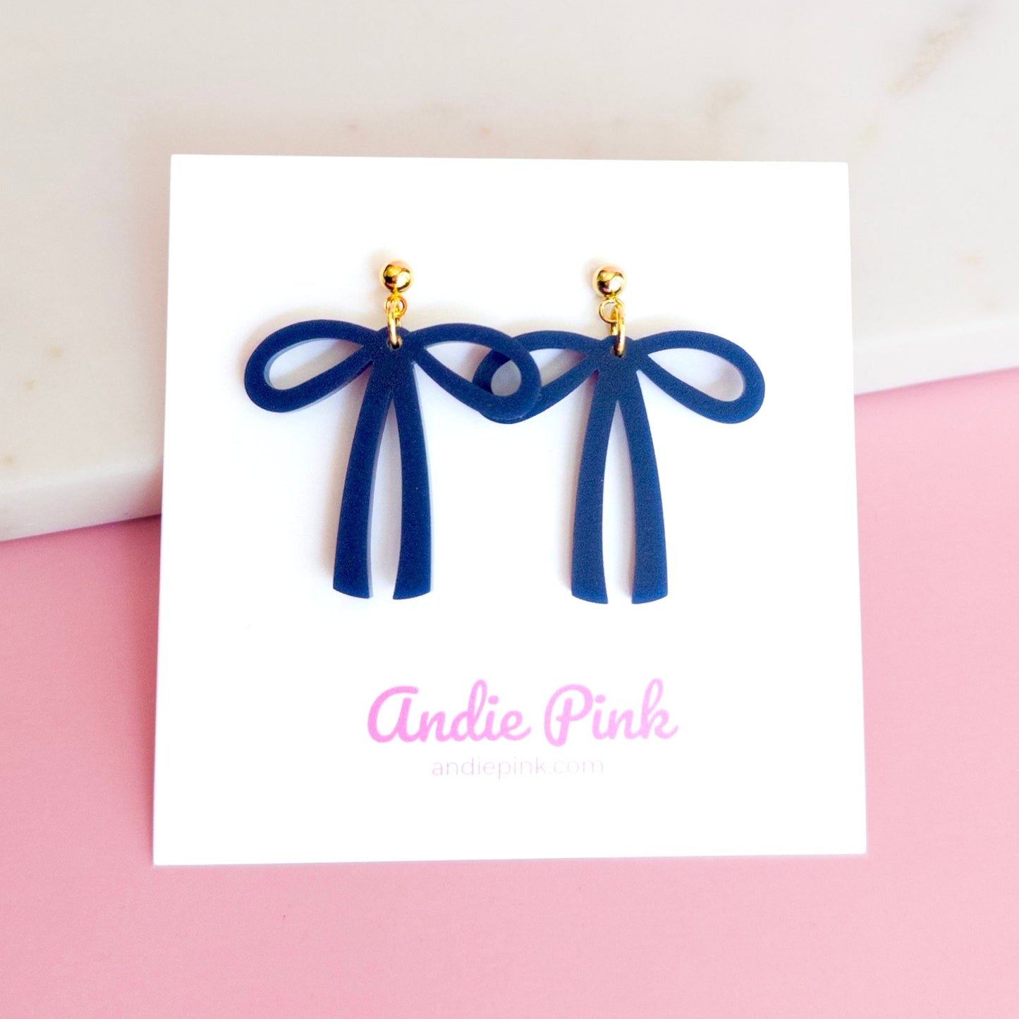 Navy Blue Bow Earrings