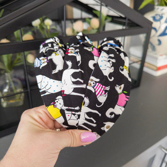 Black Headband with Colorful Dogs