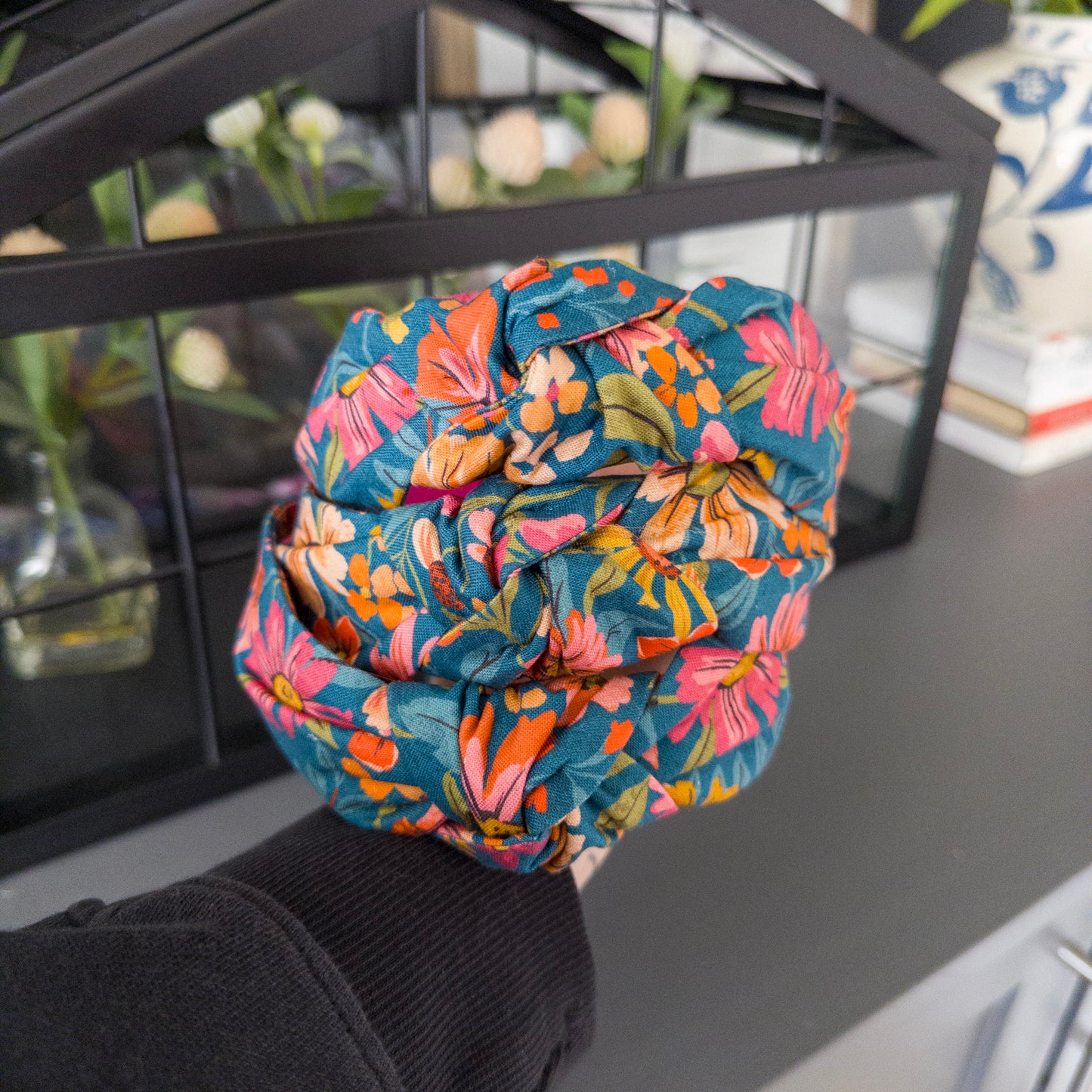 Navy & Orange Floral Headband