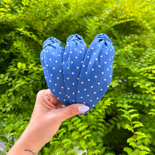 Blue Polka Dot Topknot Headband