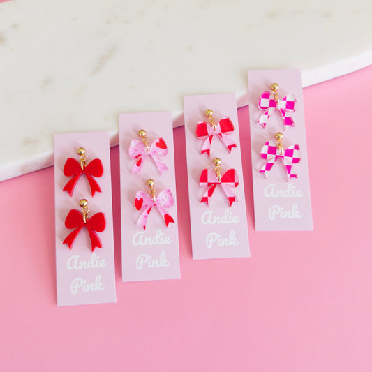 Red & Pink Hearts Claire Bow Earrings