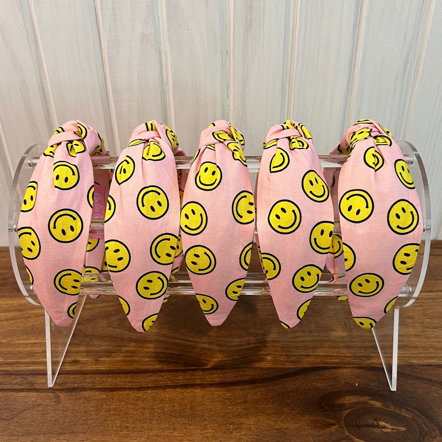 Pink Smiley Face Topknot Headband