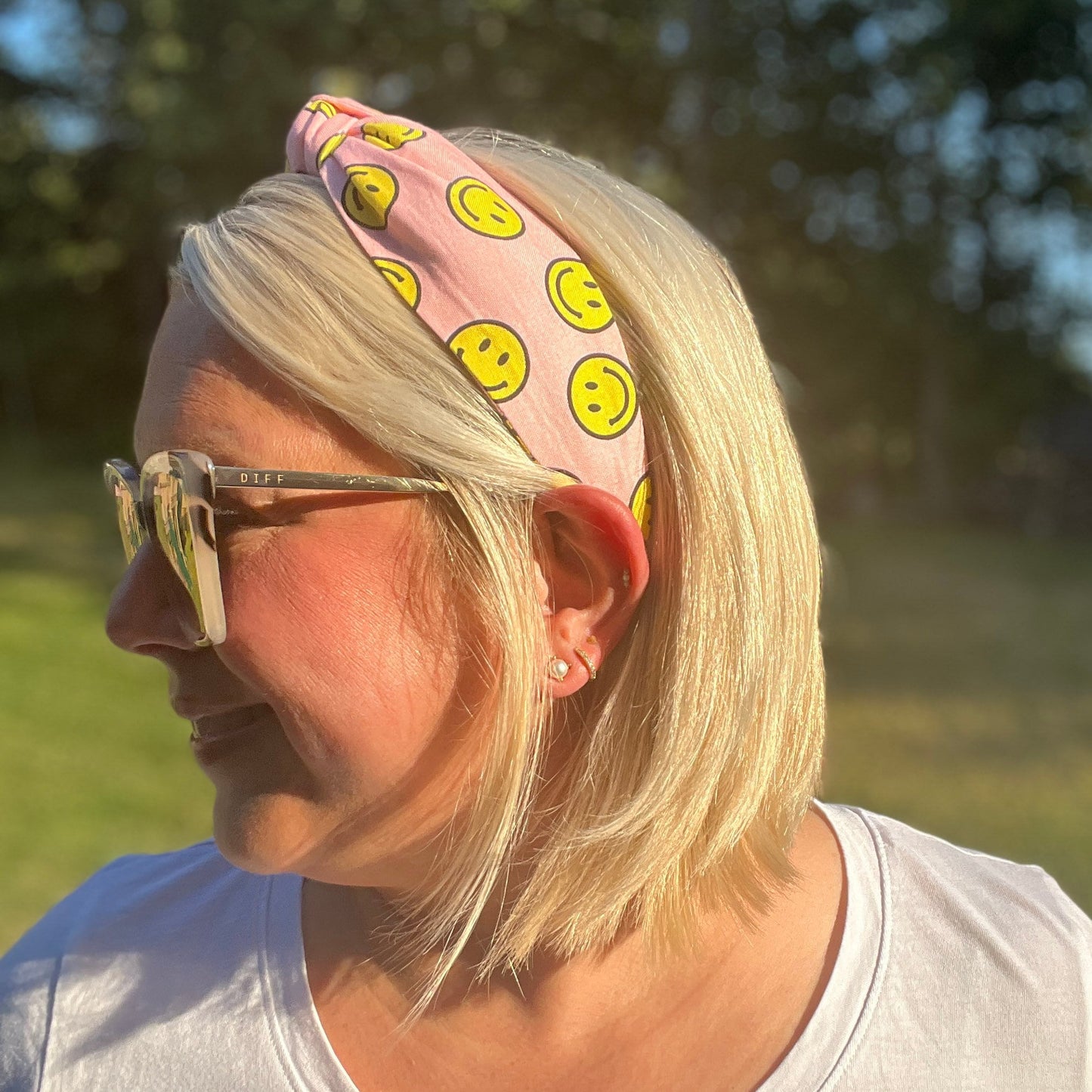 Pink Smiley Face Topknot Headband