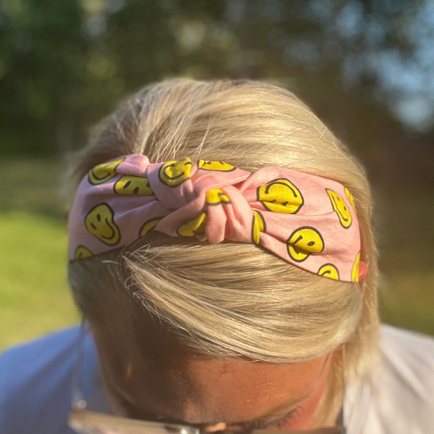 Pink Smiley Face Topknot Headband