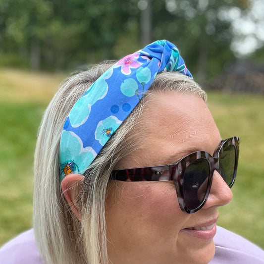 Pink & Blue Bright Floral Handmade Headband