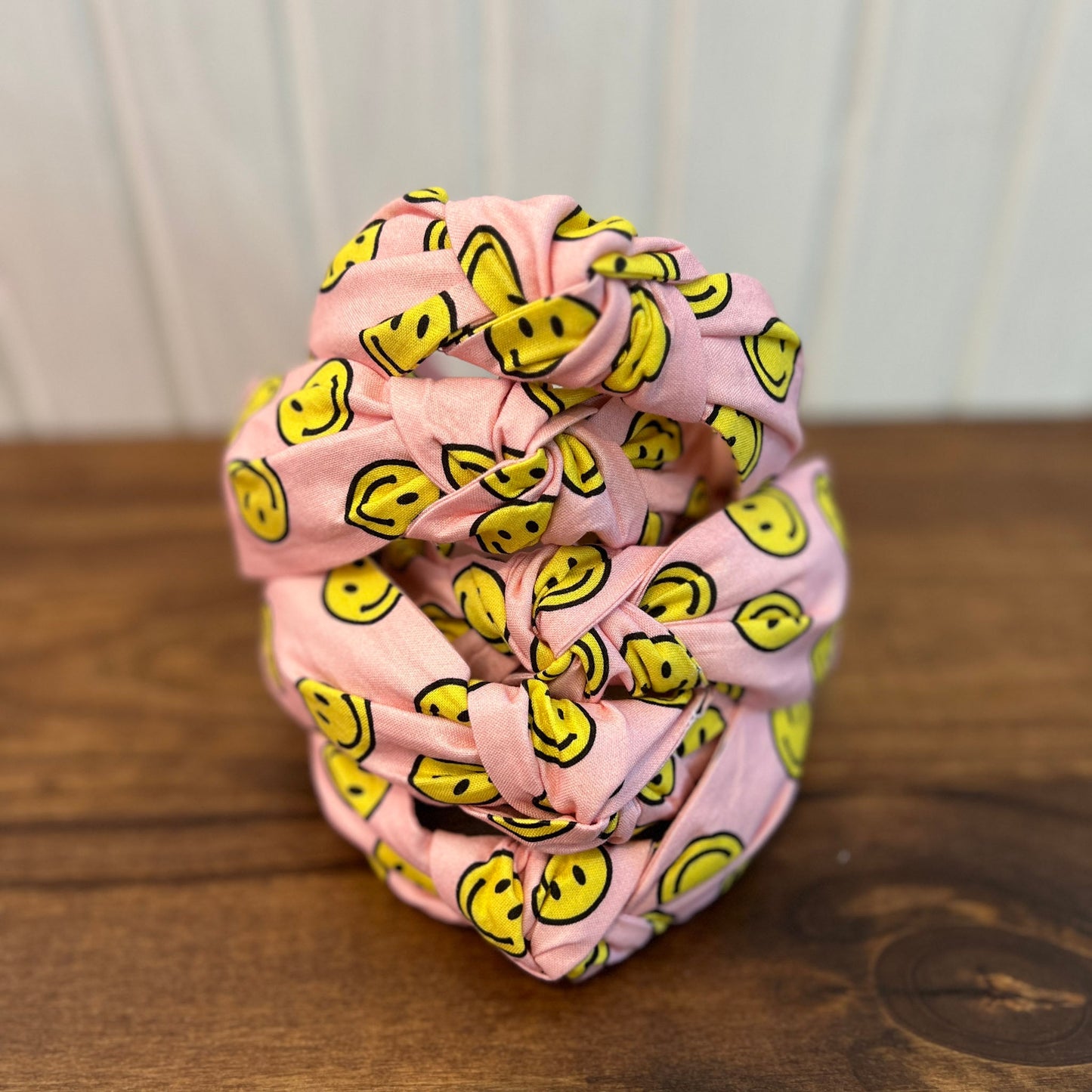 Pink Smiley Face Topknot Headband
