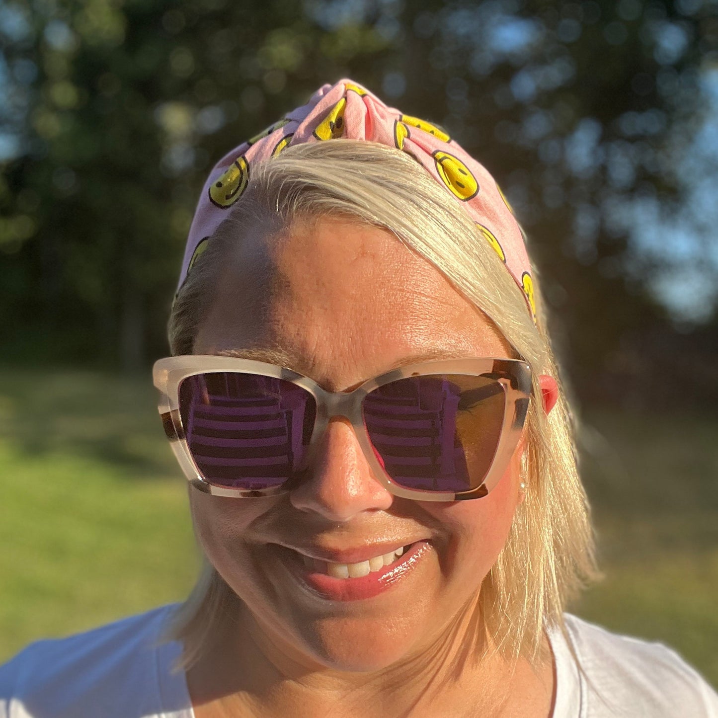 Pink Smiley Face Topknot Headband