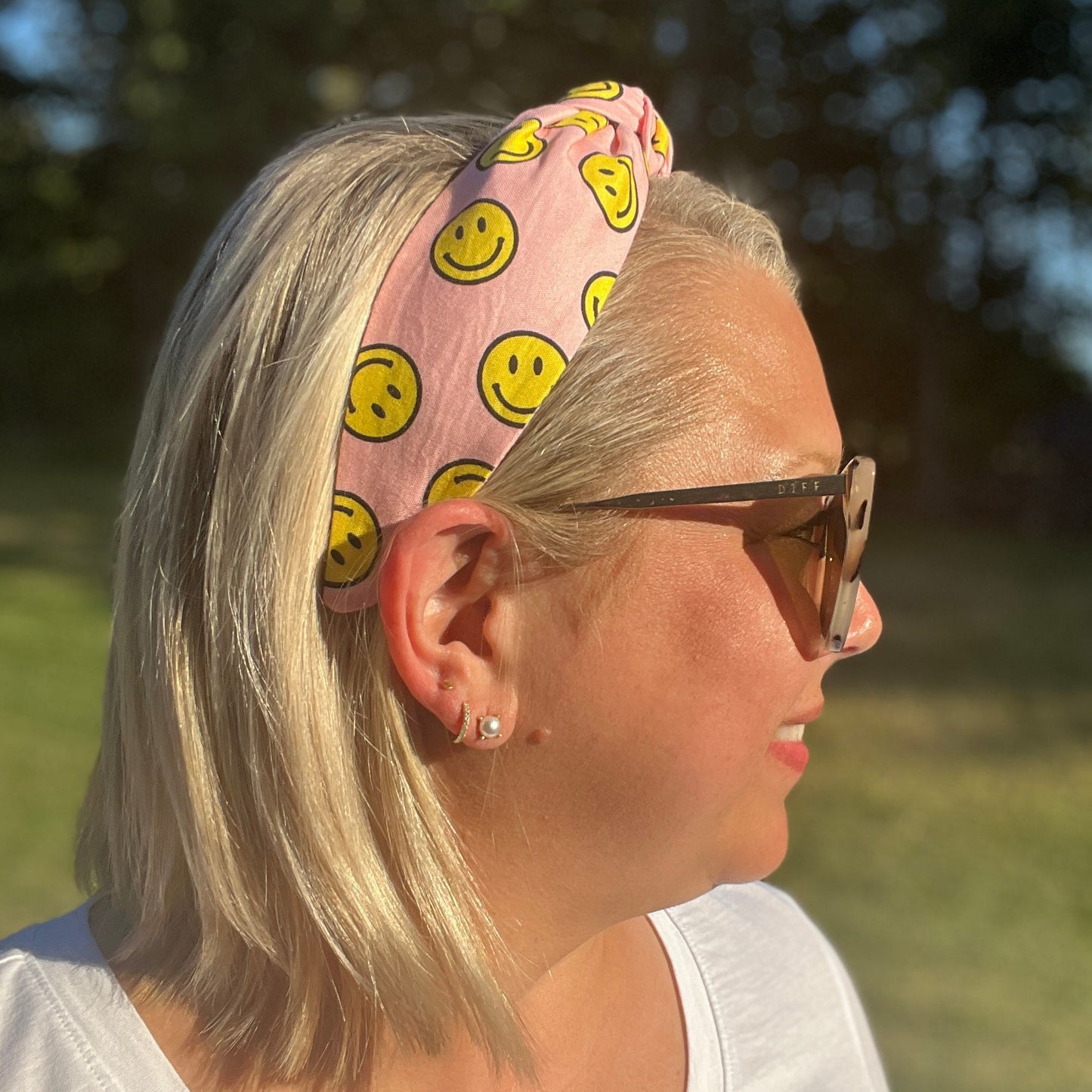 Pink Smiley Face Topknot Headband