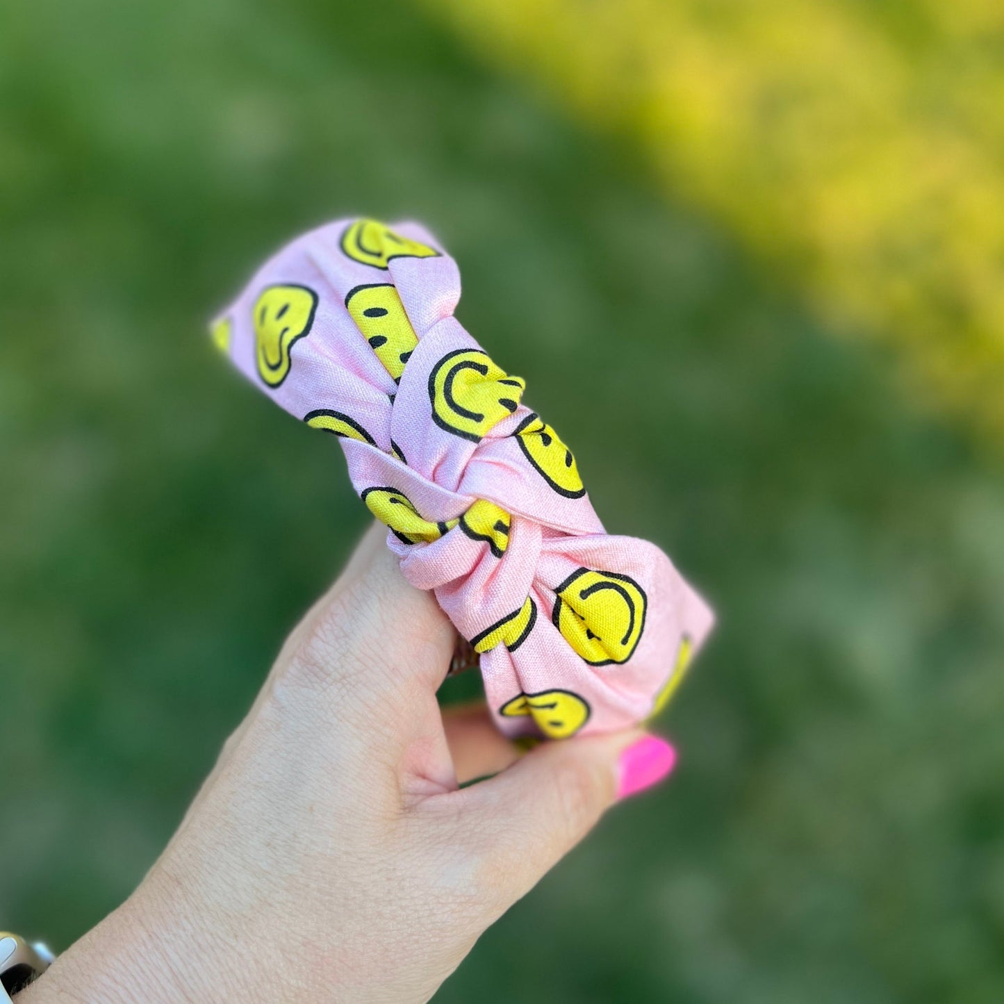 Pink Smiley Face Topknot Headband