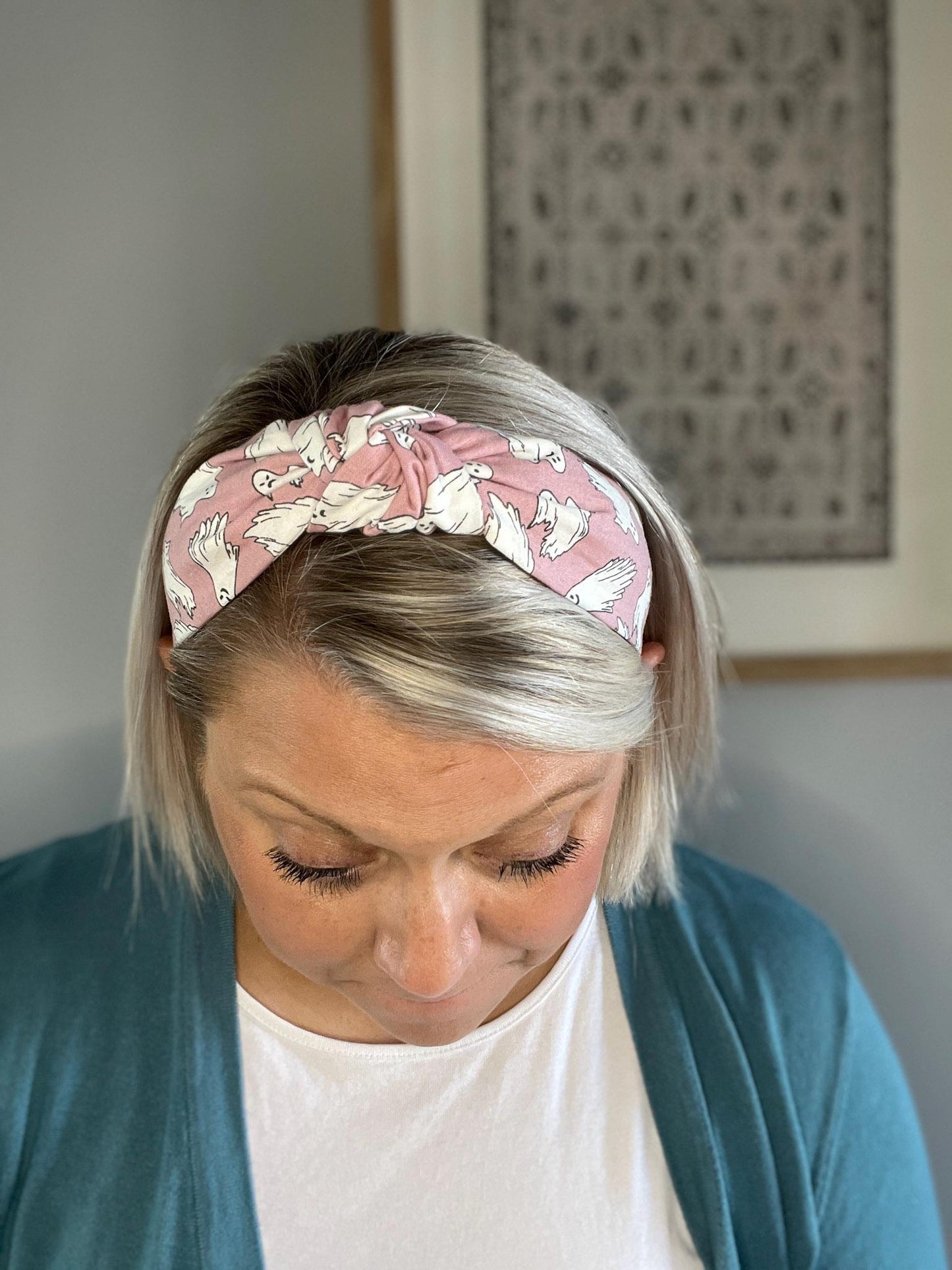 Glow-in-the-Dark Pink Ghost Topknot Headband | Halloween Headband