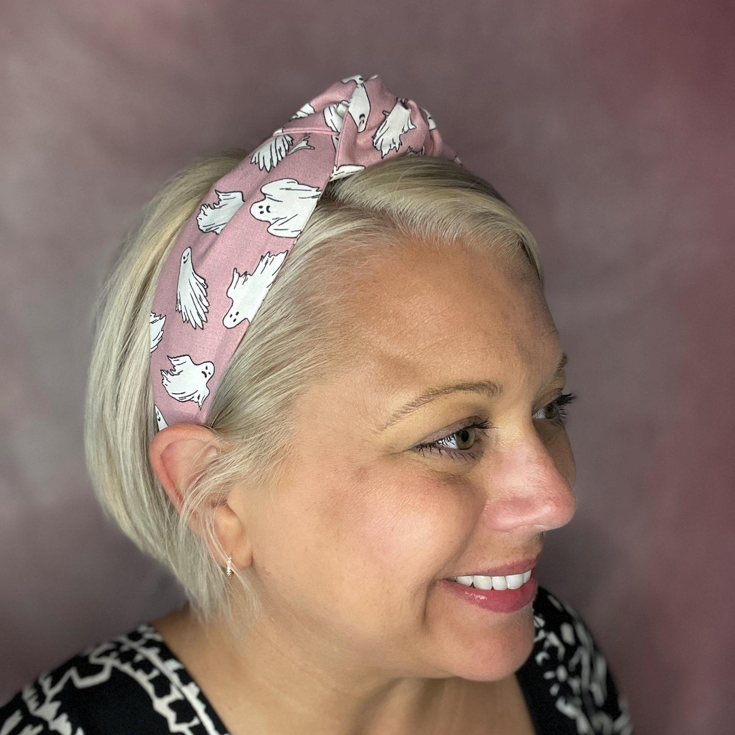 Glow-in-the-Dark Pink Ghost Topknot Headband | Halloween Headband