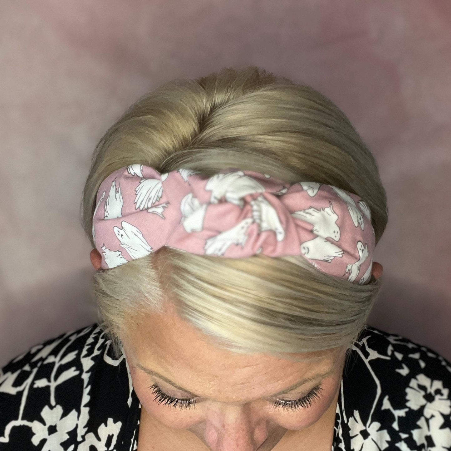 Glow-in-the-Dark Pink Ghost Topknot Headband | Halloween Headband