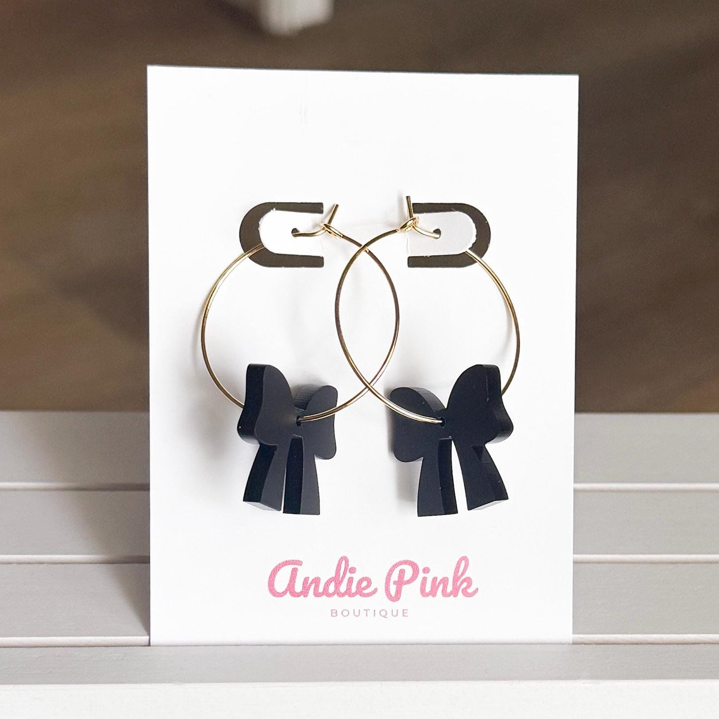 Black Bow Hoop Earrings