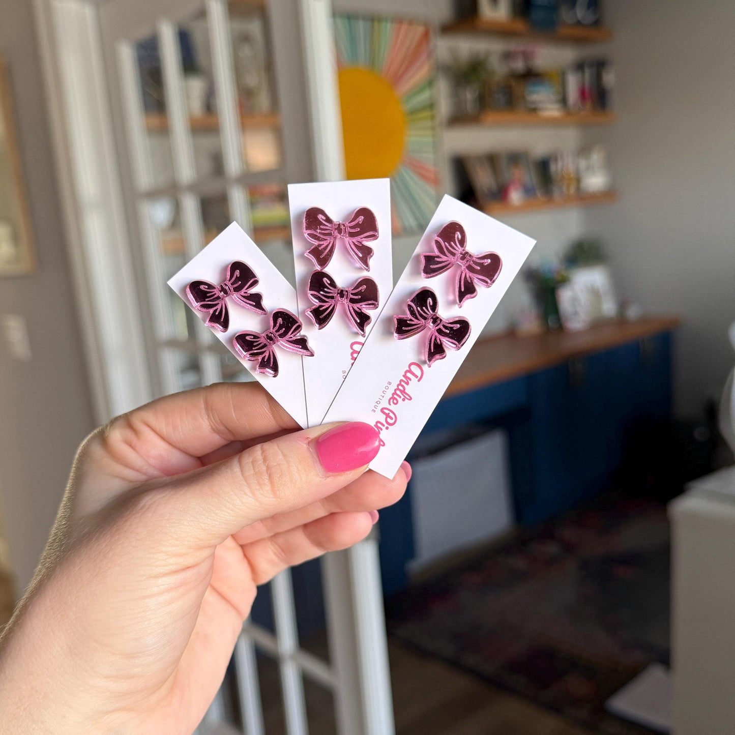 Pink Bow Studs | Mirrored Acrylic