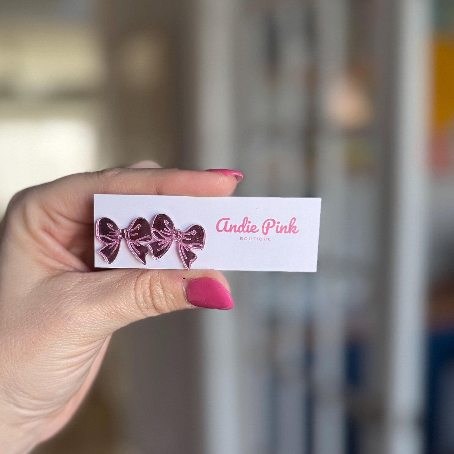Pink Bow Studs | Mirrored Acrylic