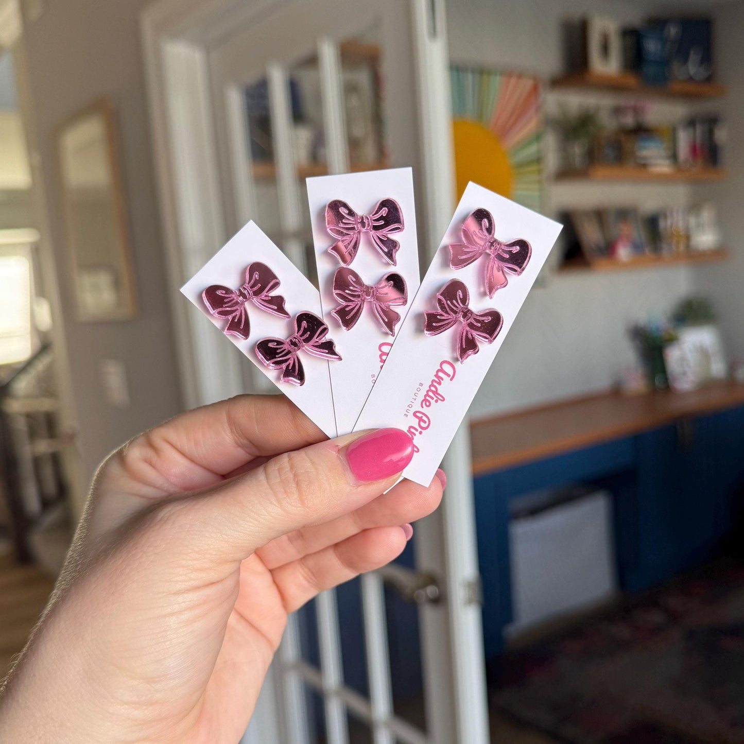 Pink Bow Studs | Mirrored Acrylic