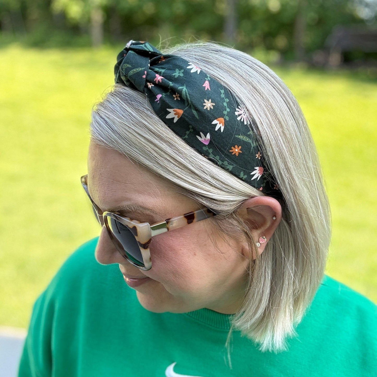 Green Floral Topknot Headband