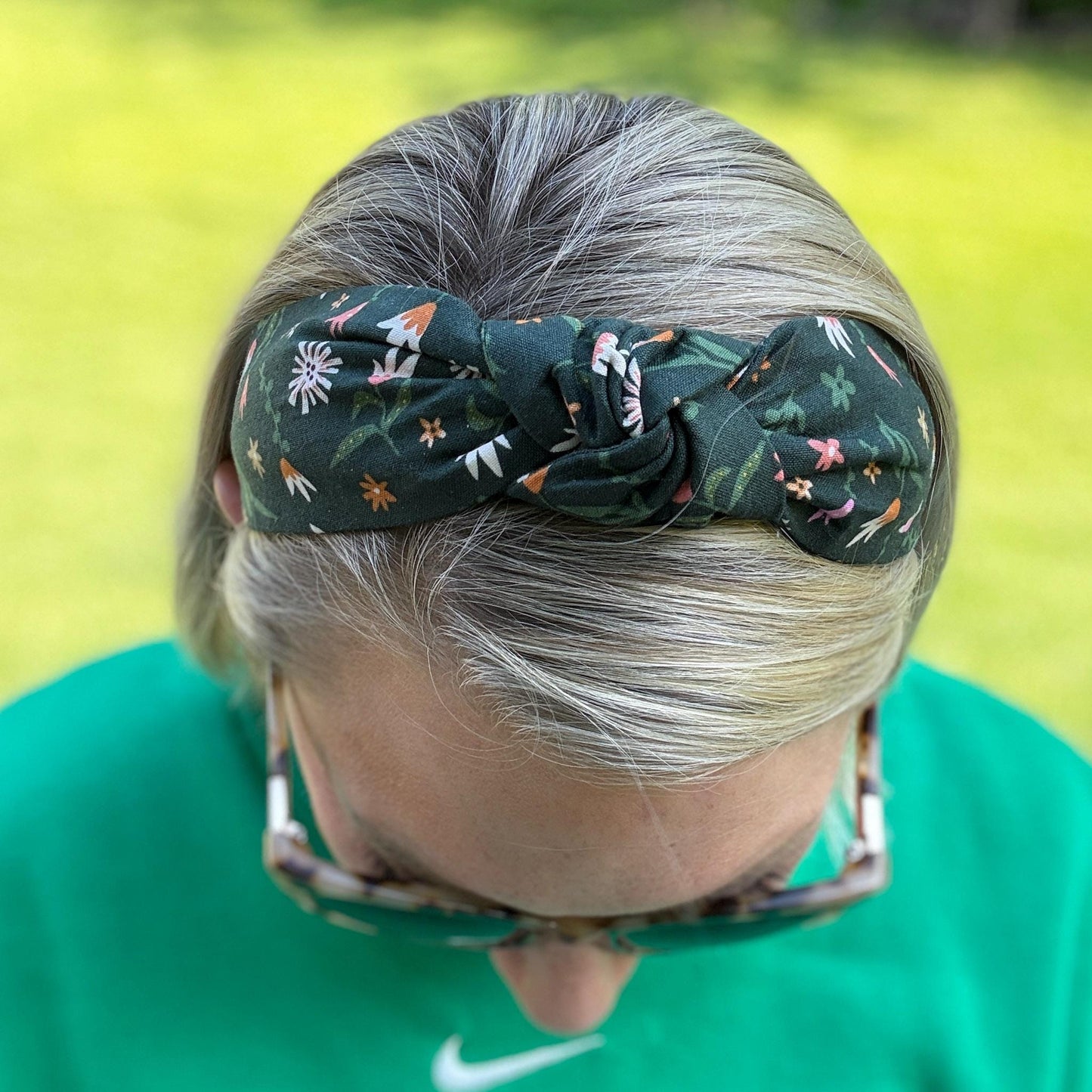 Green Floral Topknot Headband