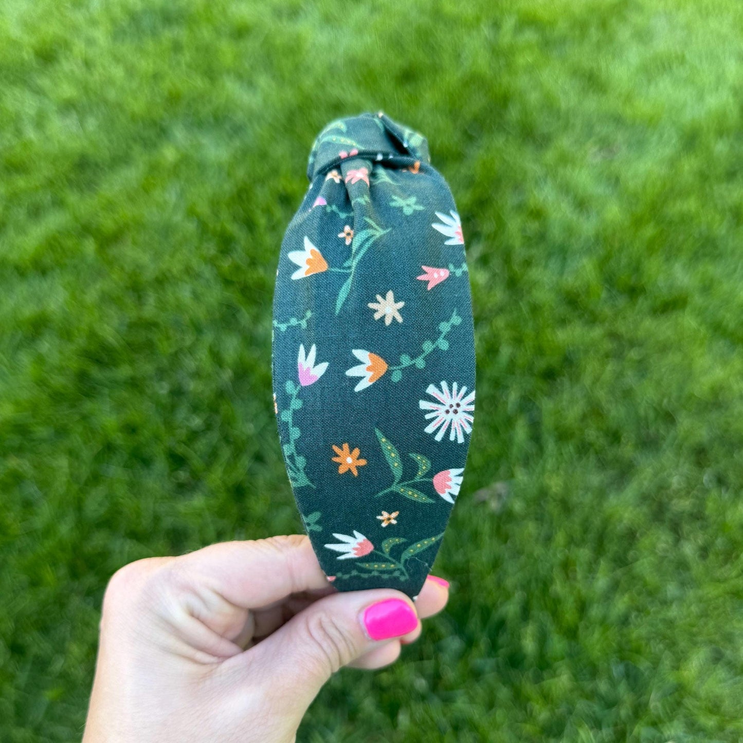 Green Floral Topknot Headband