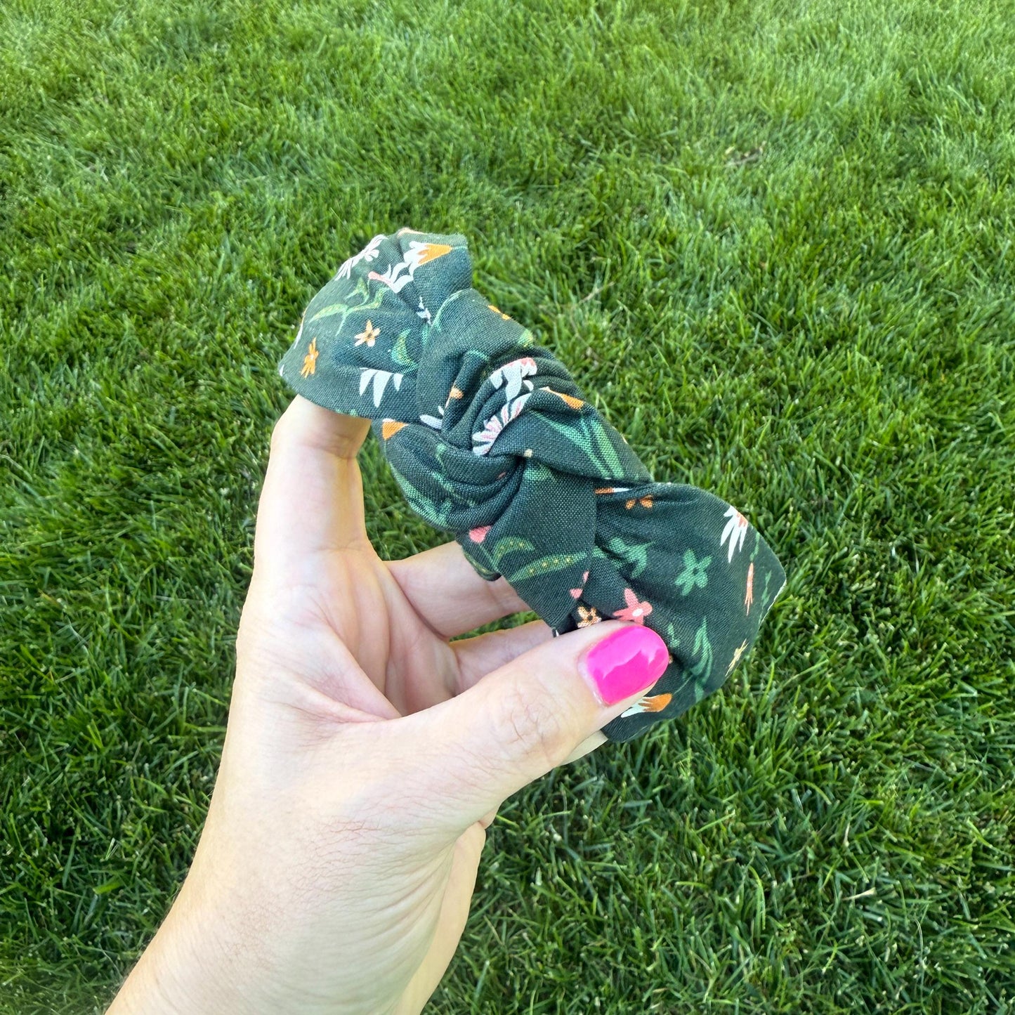 Green Floral Topknot Headband
