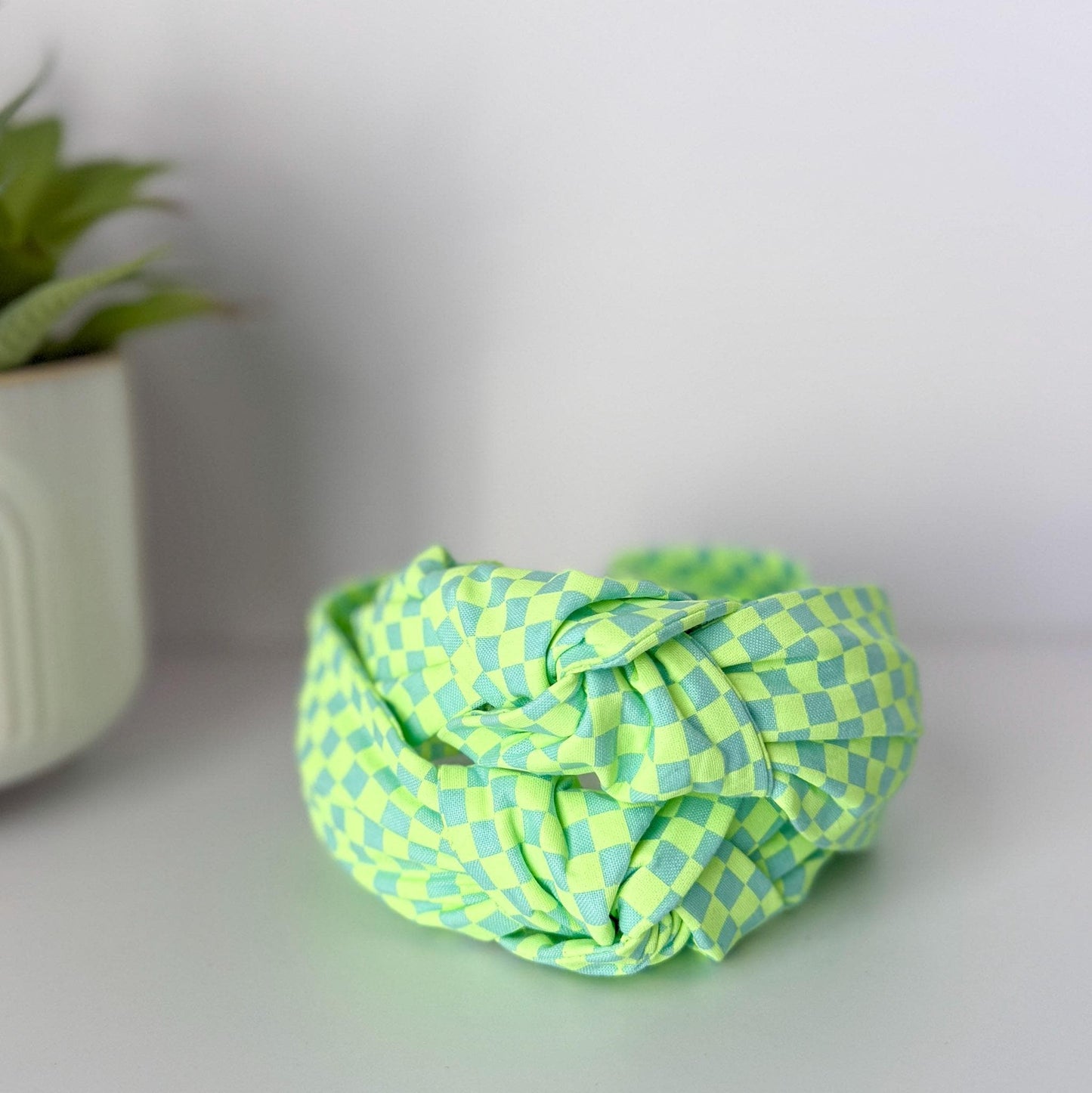 Neon Green Checkered Headband