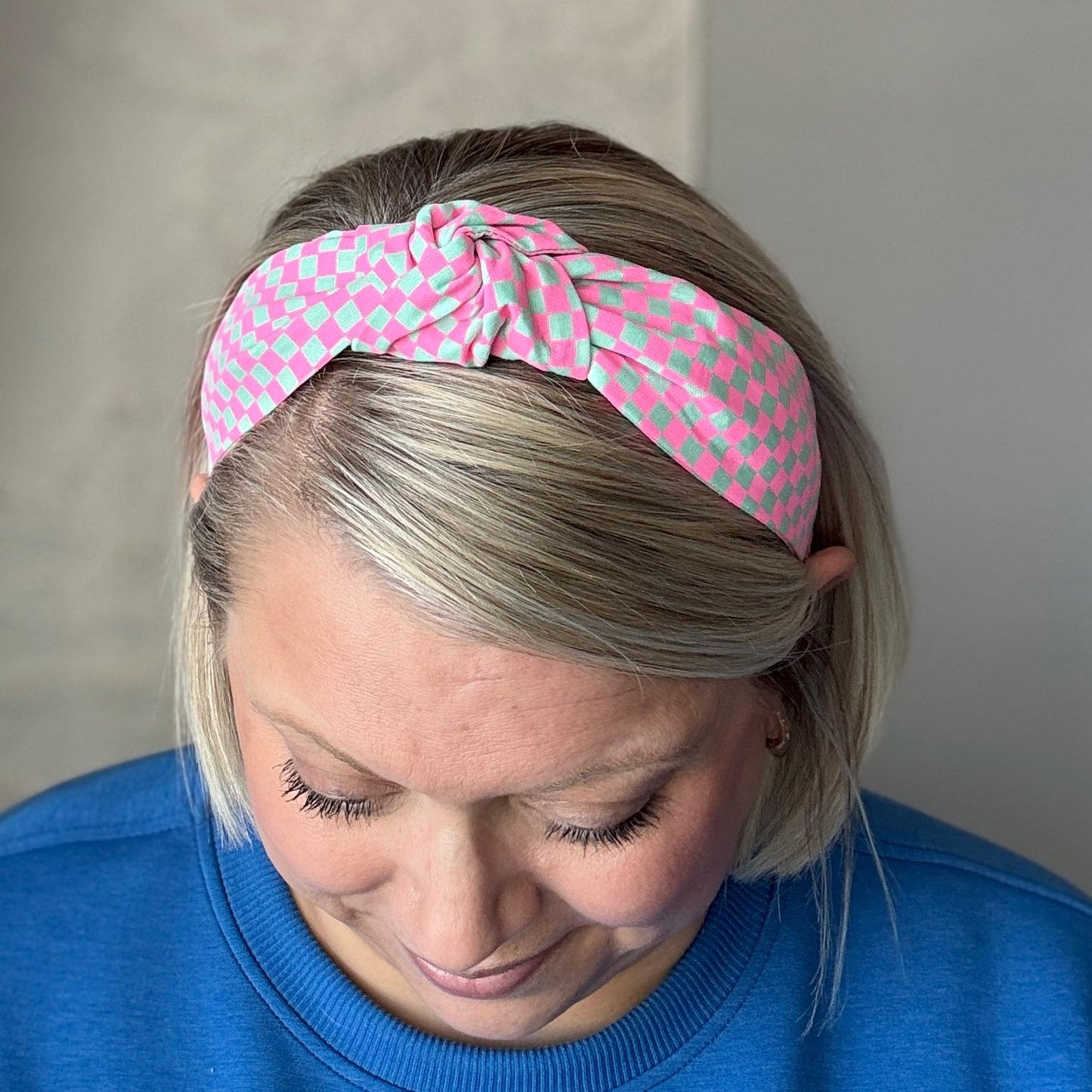 Neon Pink & Teal Checkered Headband