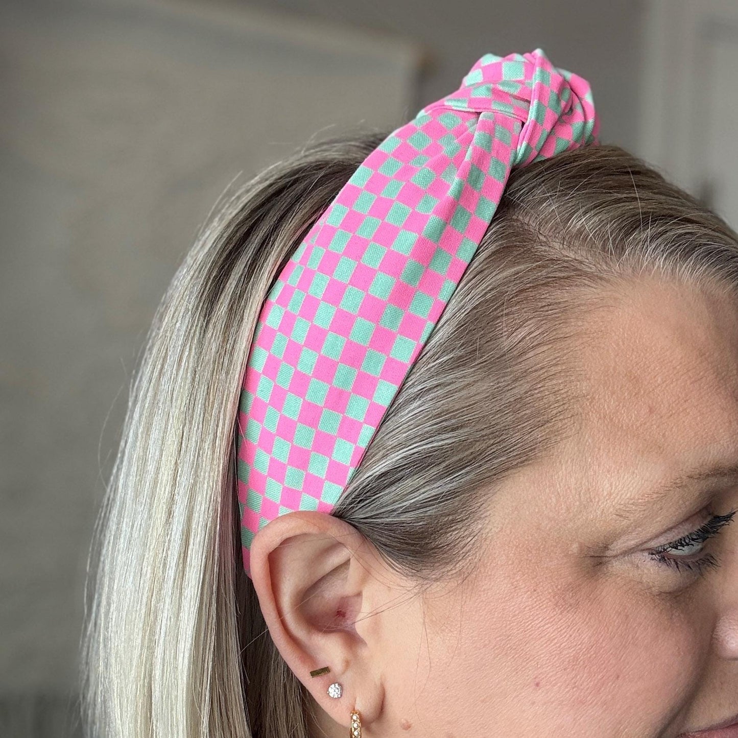 Neon Pink & Teal Checkered Headband