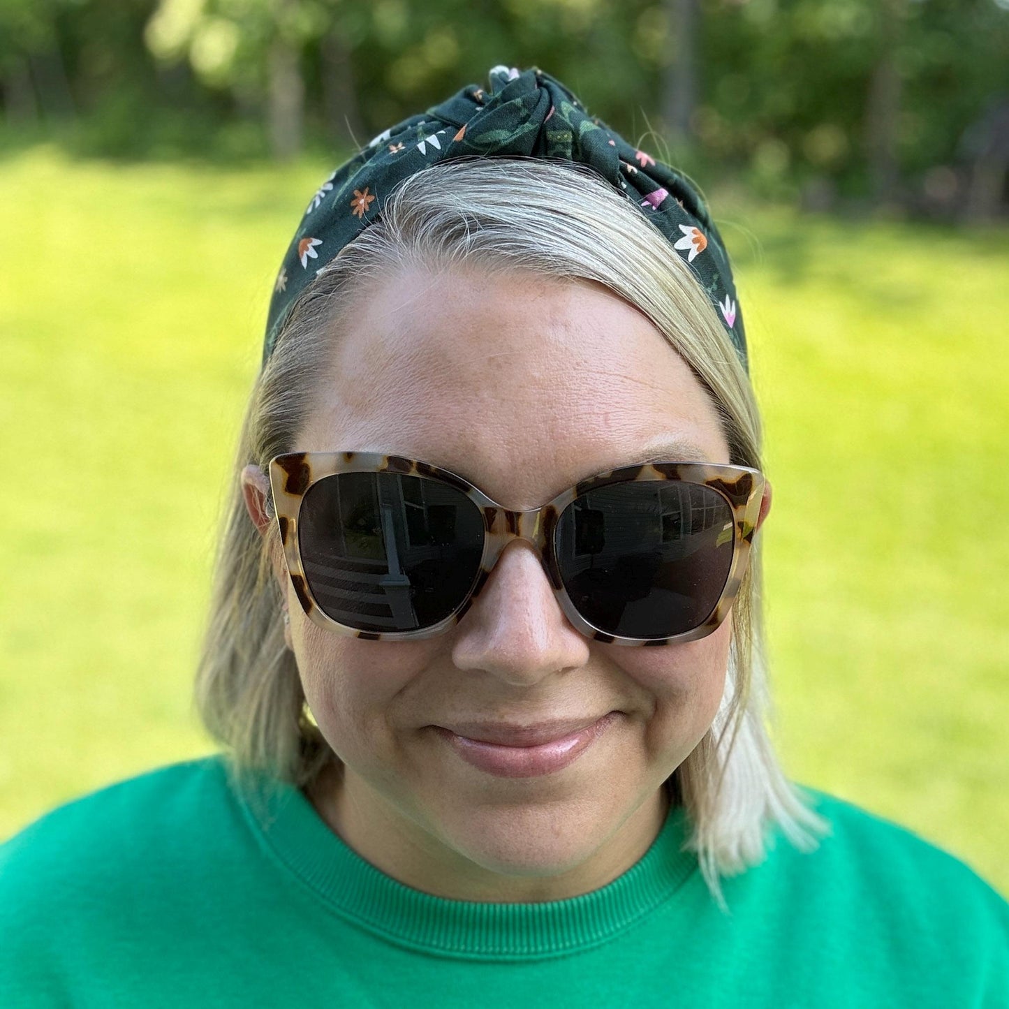Green Floral Topknot Headband