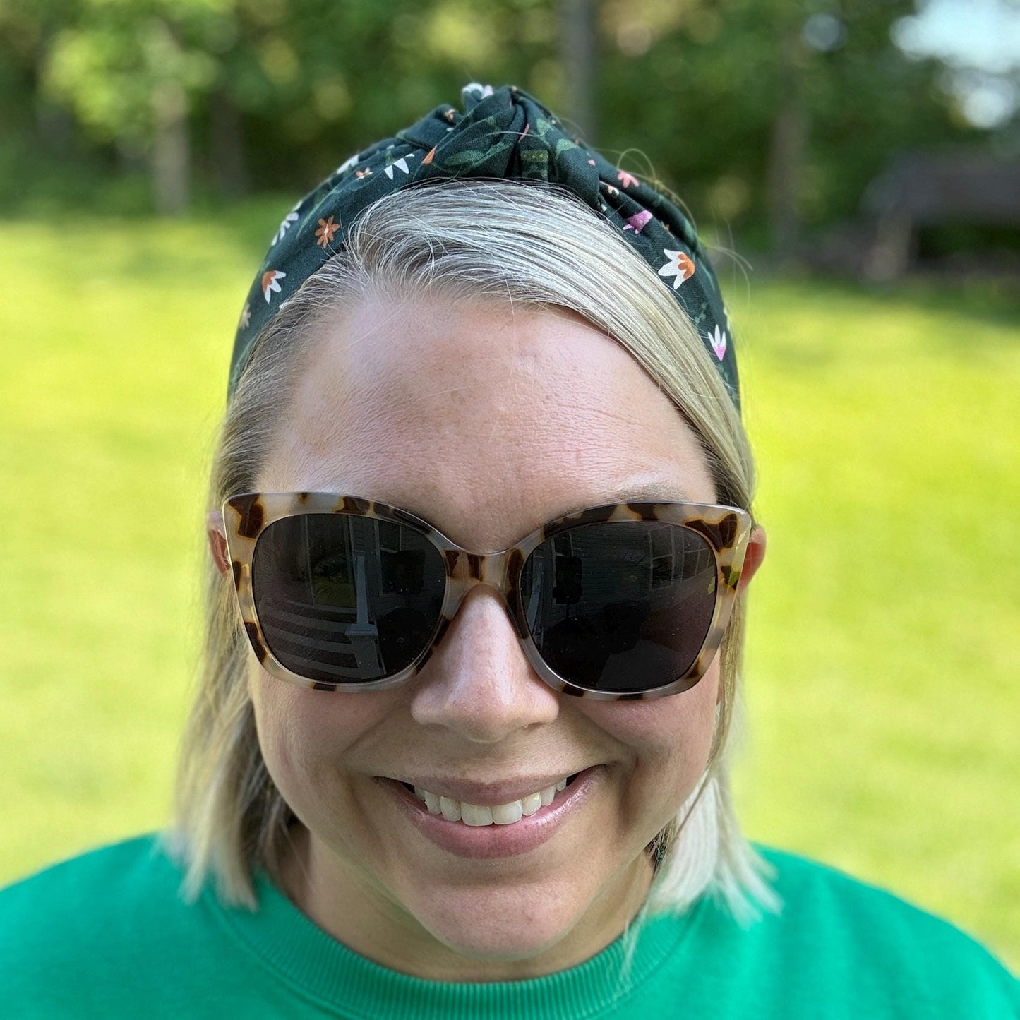 Green Floral Topknot Headband