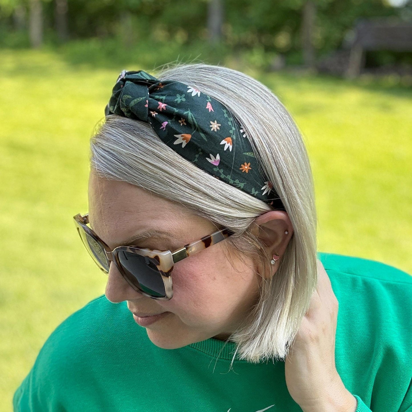 Green Floral Topknot Headband