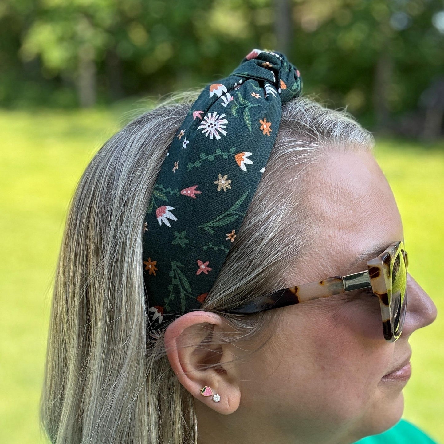 Green Floral Topknot Headband