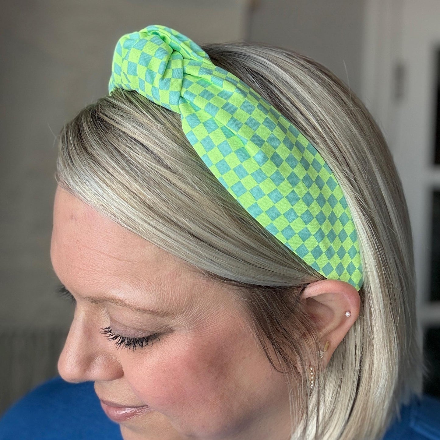Neon Green Checkered Headband