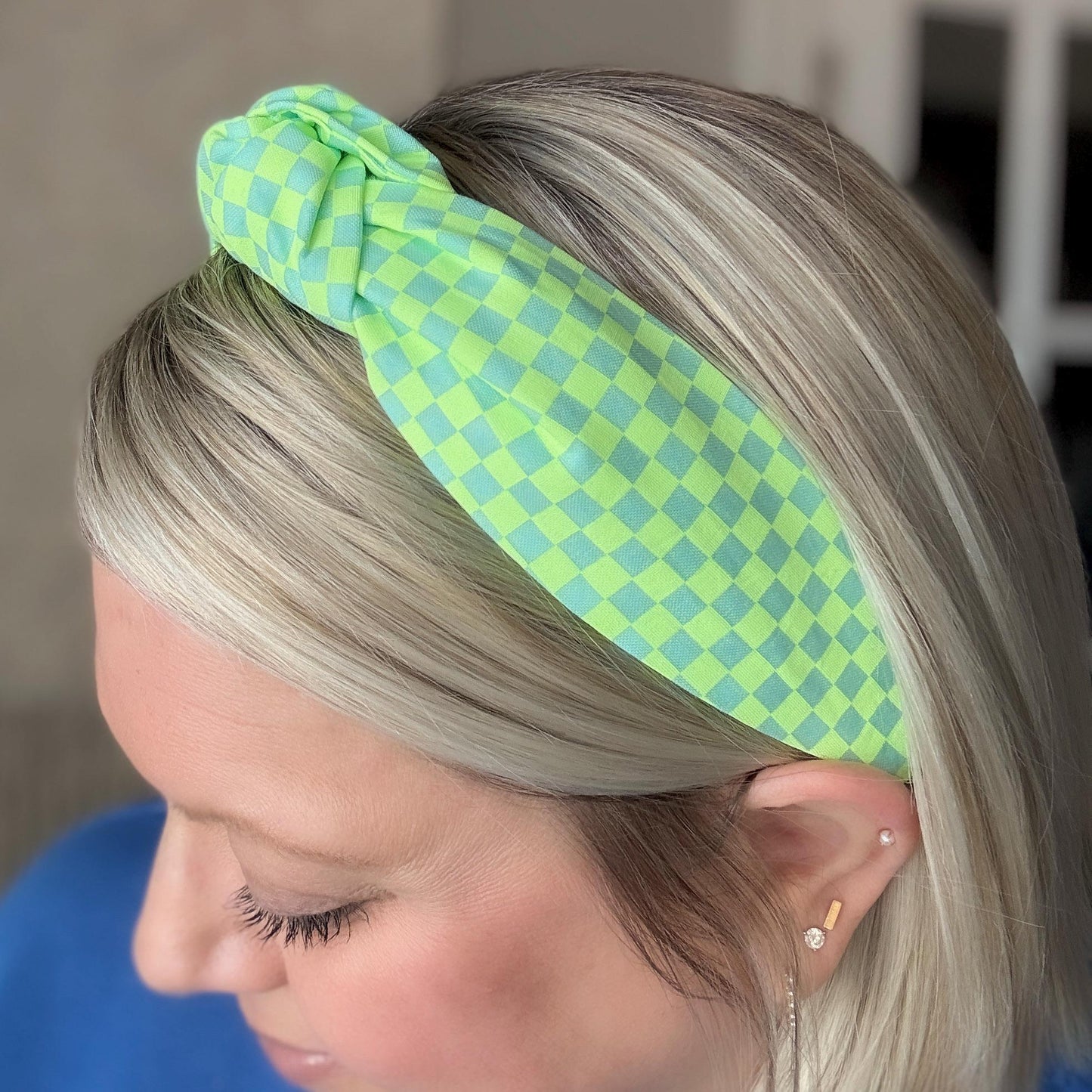 Neon Green Checkered Headband