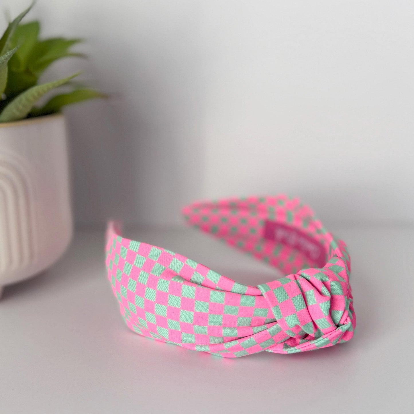 Neon Pink & Teal Checkered Headband