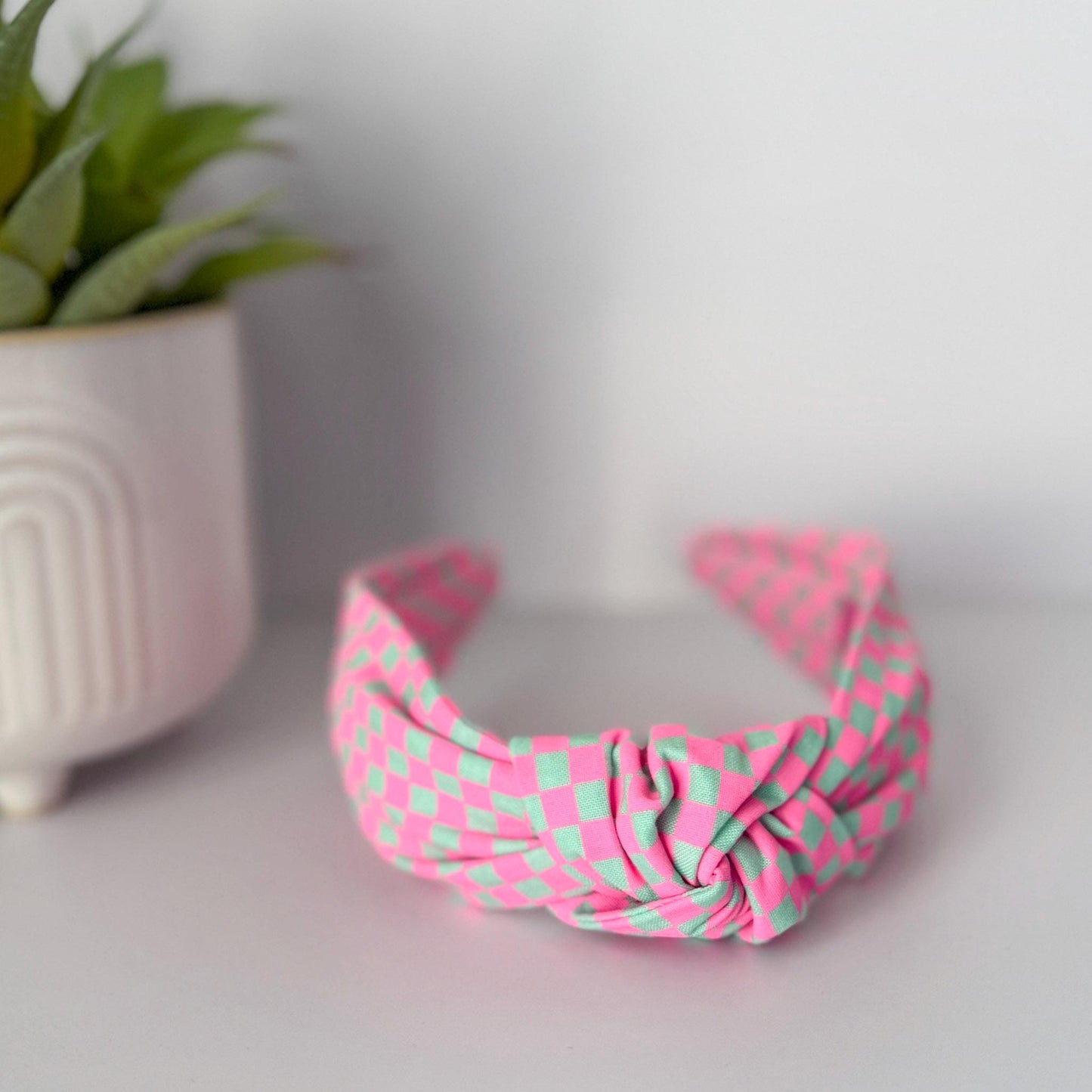 Neon Pink & Teal Checkered Headband
