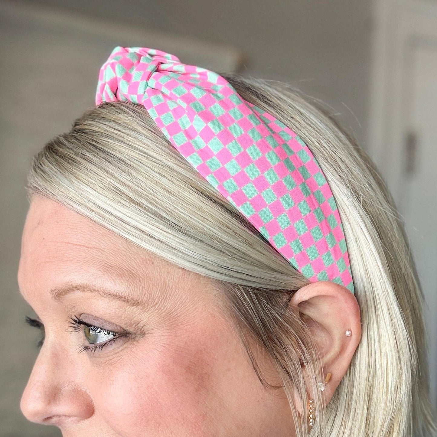 Neon Pink & Teal Checkered Headband