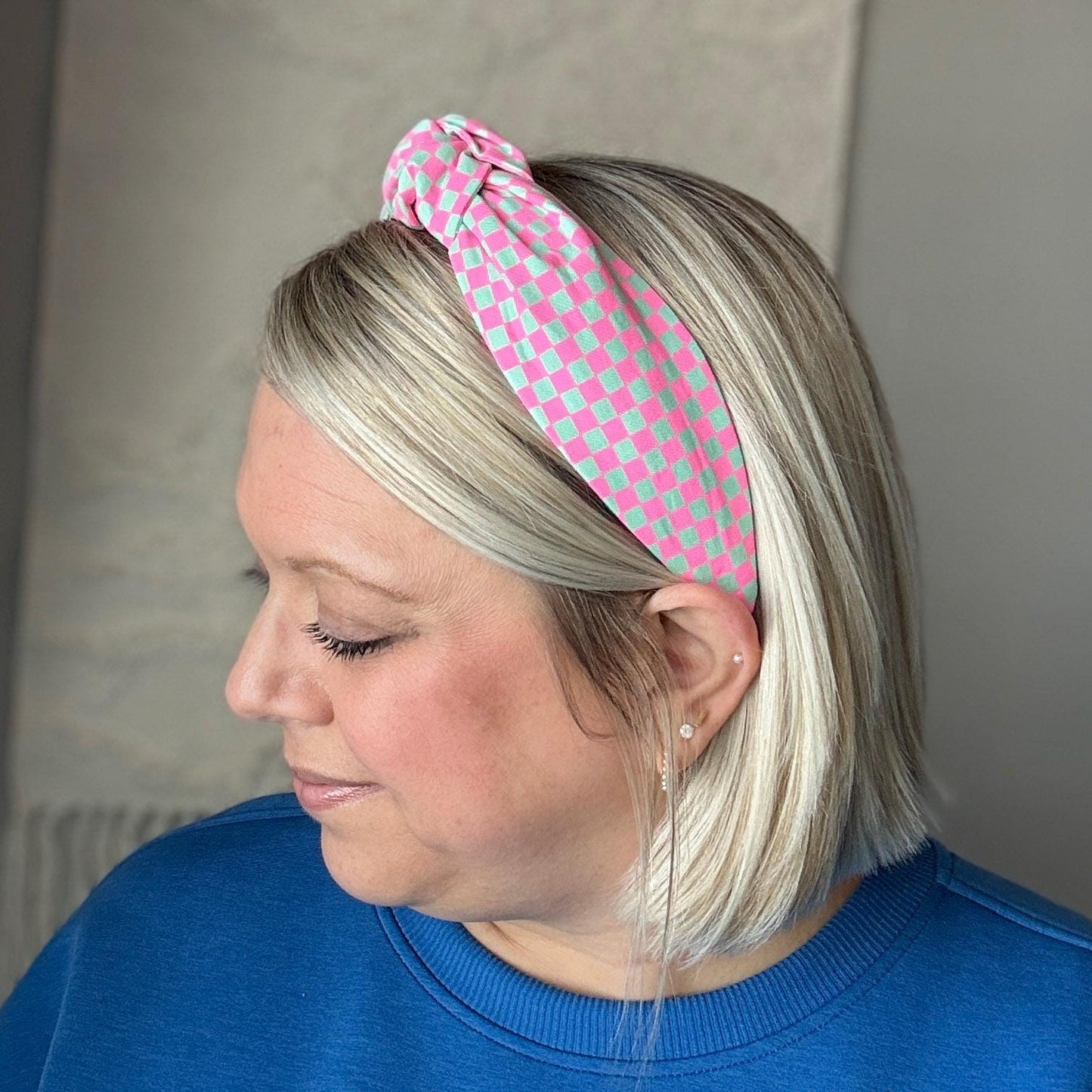 Neon Pink & Teal Checkered Headband