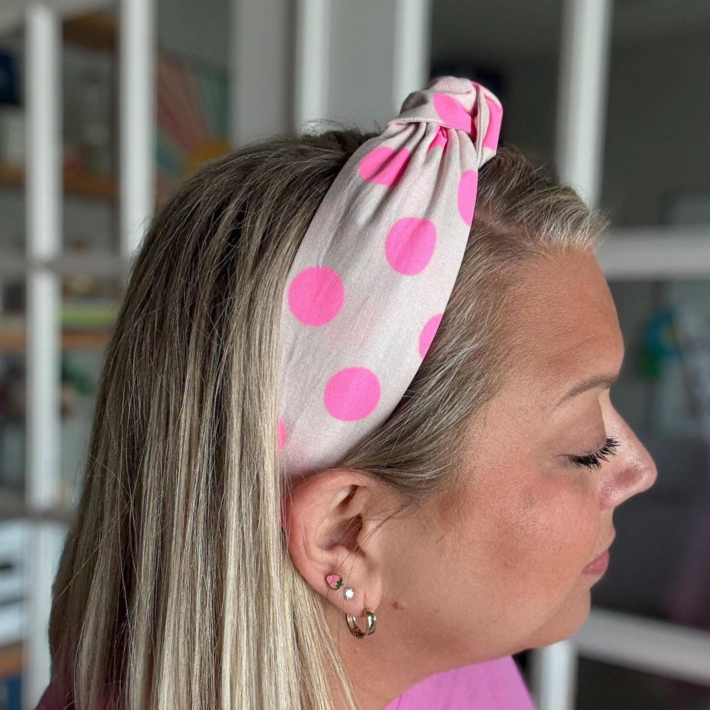Beige & Hot Pink Polka Dot Headband
