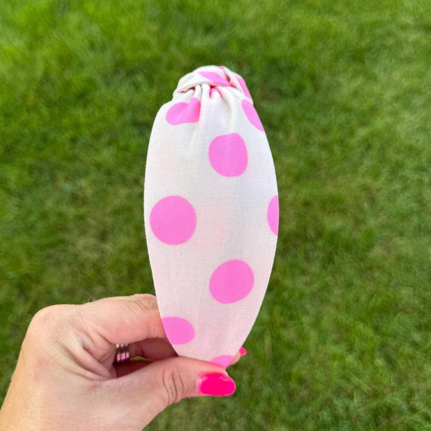 Beige & Hot Pink Polka Dot Headband