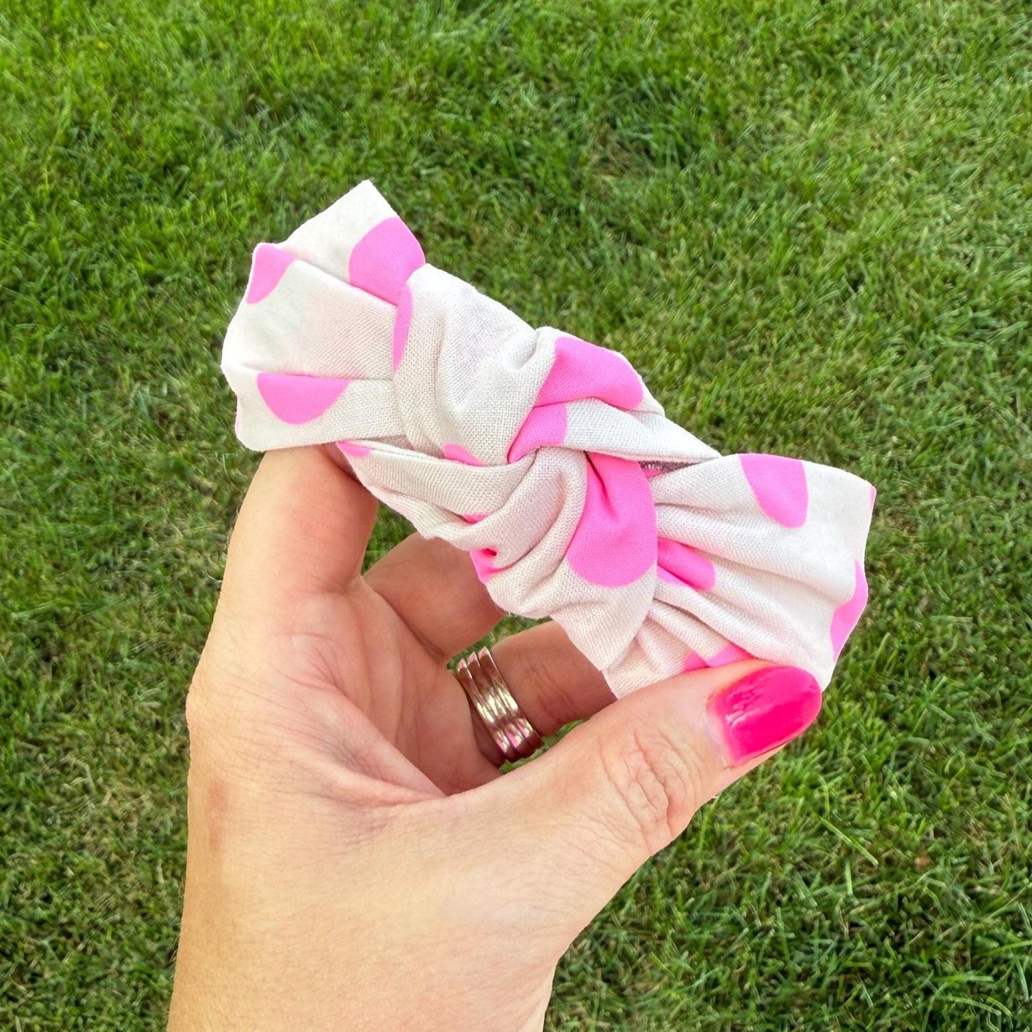 Beige & Hot Pink Polka Dot Headband