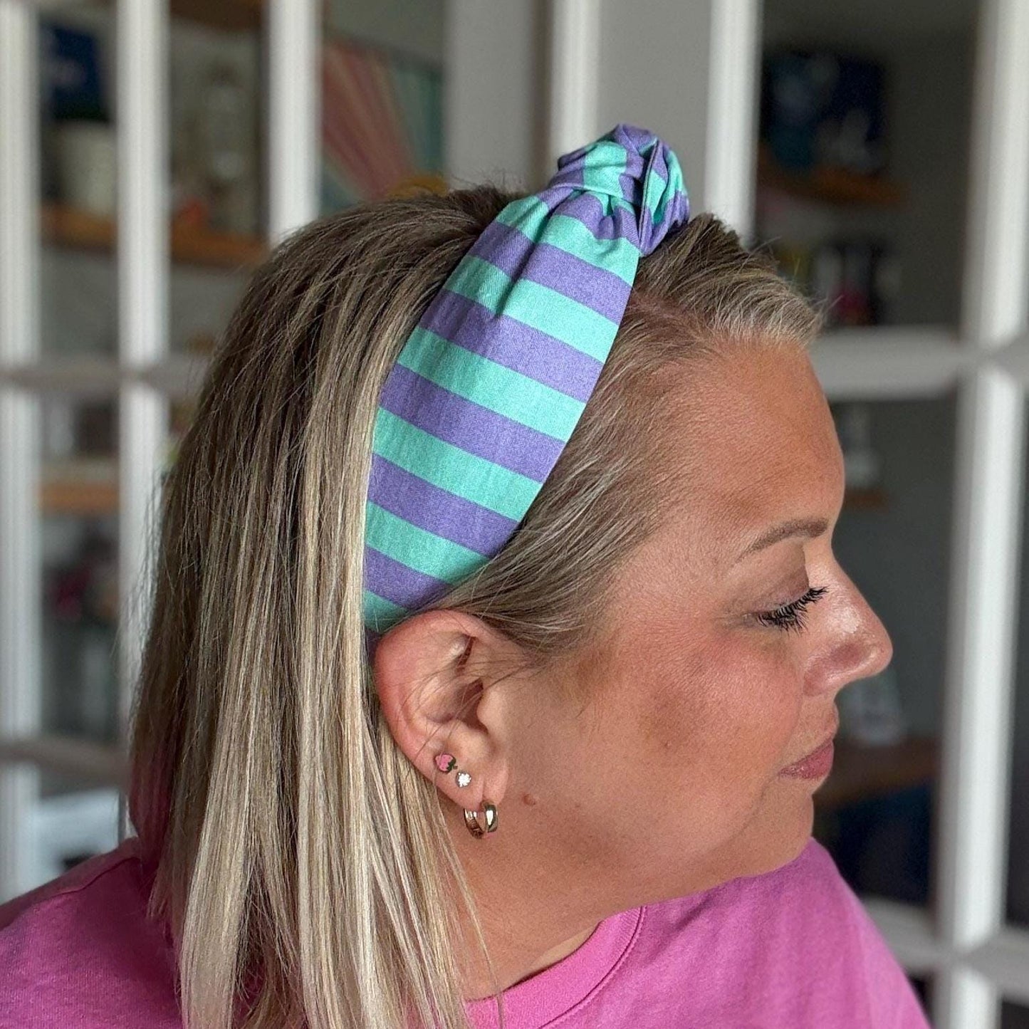 Light Teal and Purple Chunky Stripe Headband