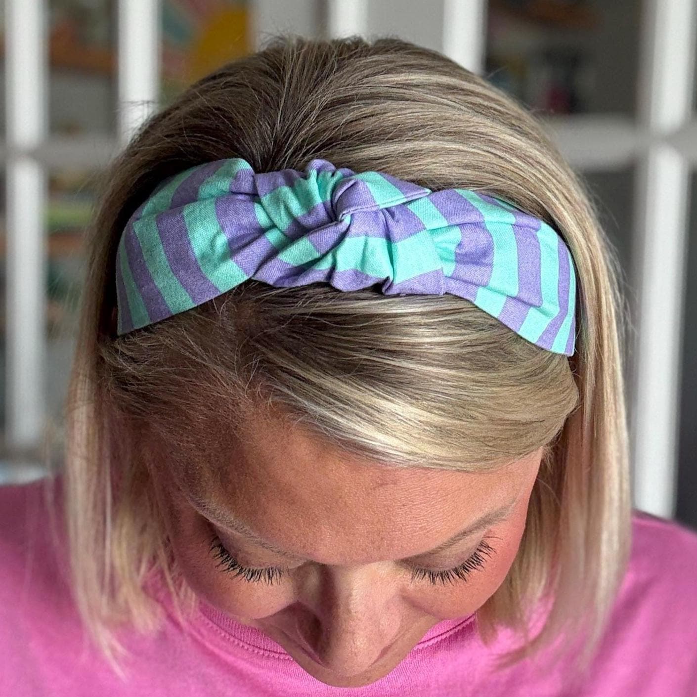 Light Teal and Purple Chunky Stripe Headband
