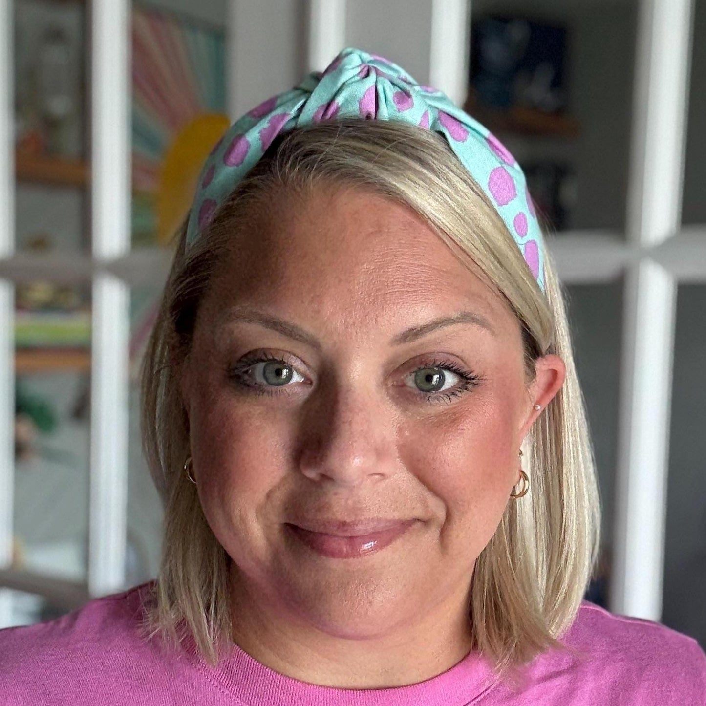 Bright Teal and Purple Polka Dot Headband