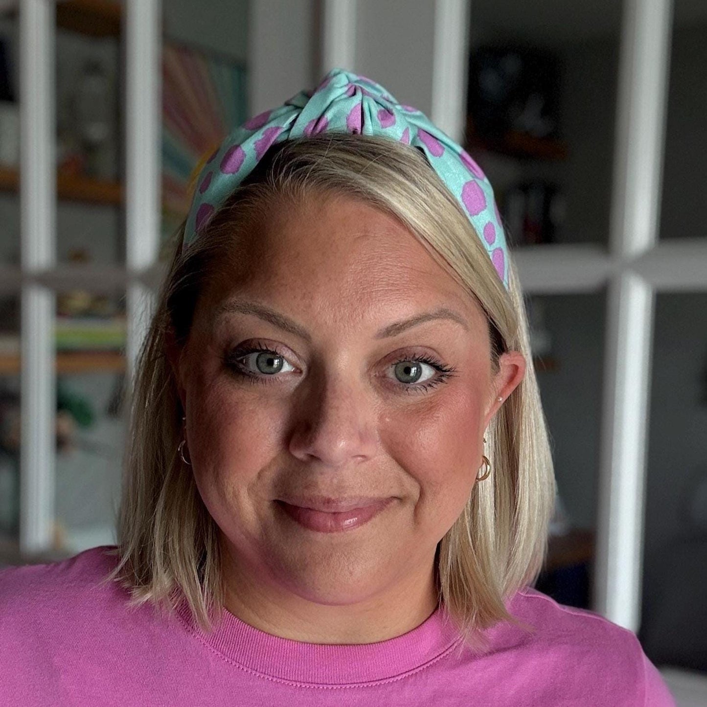 Bright Teal and Purple Polka Dot Headband