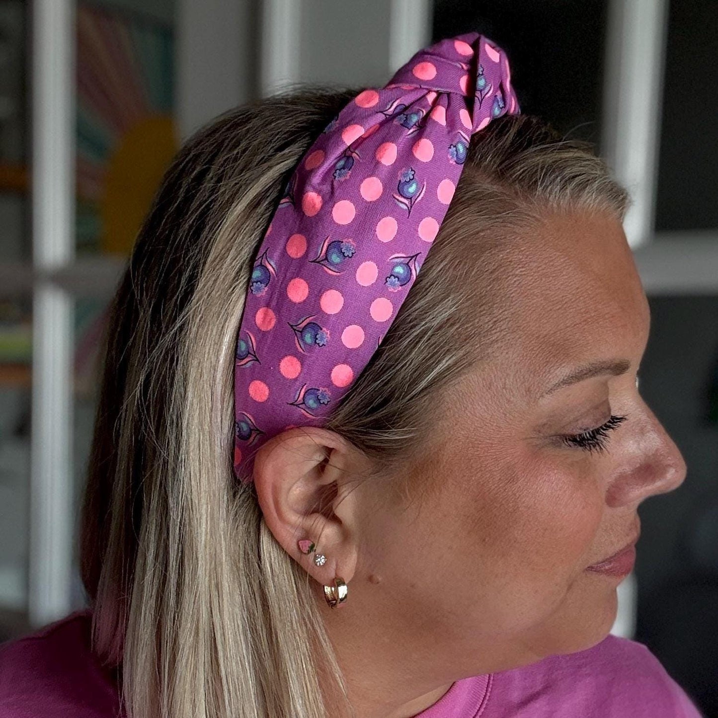 Purple and Neon Orange Floral Headband