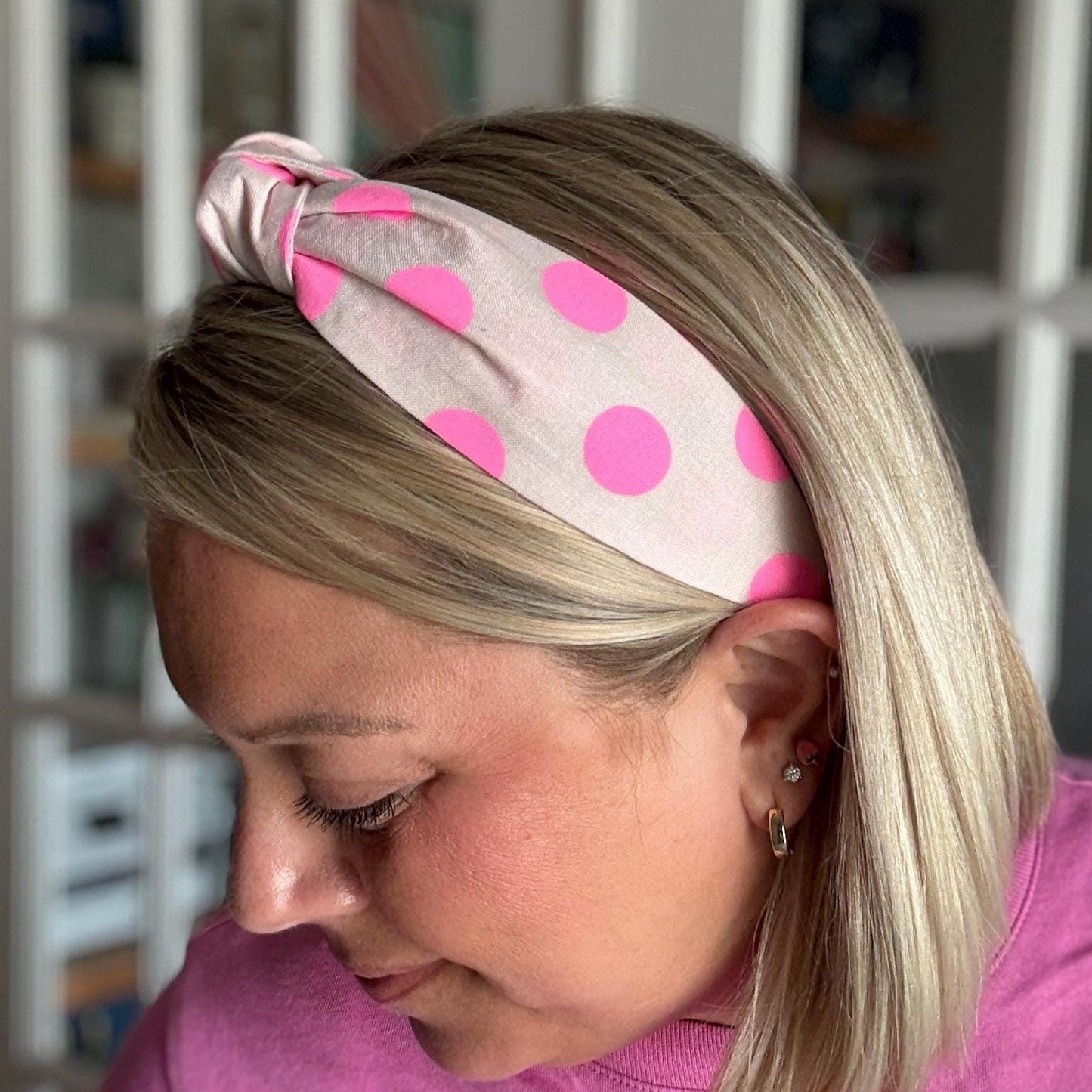 Beige & Hot Pink Polka Dot Headband