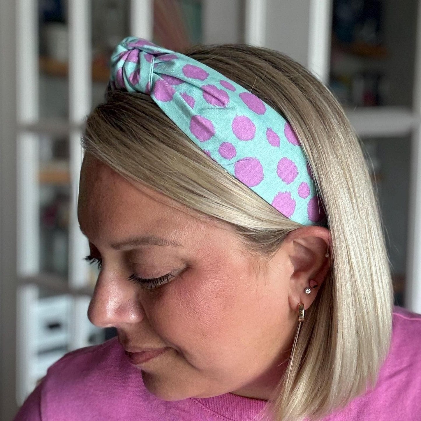 Bright Teal and Purple Polka Dot Headband