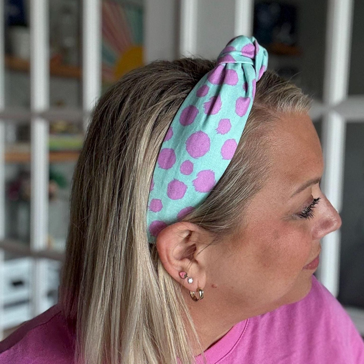 Bright Teal and Purple Polka Dot Headband
