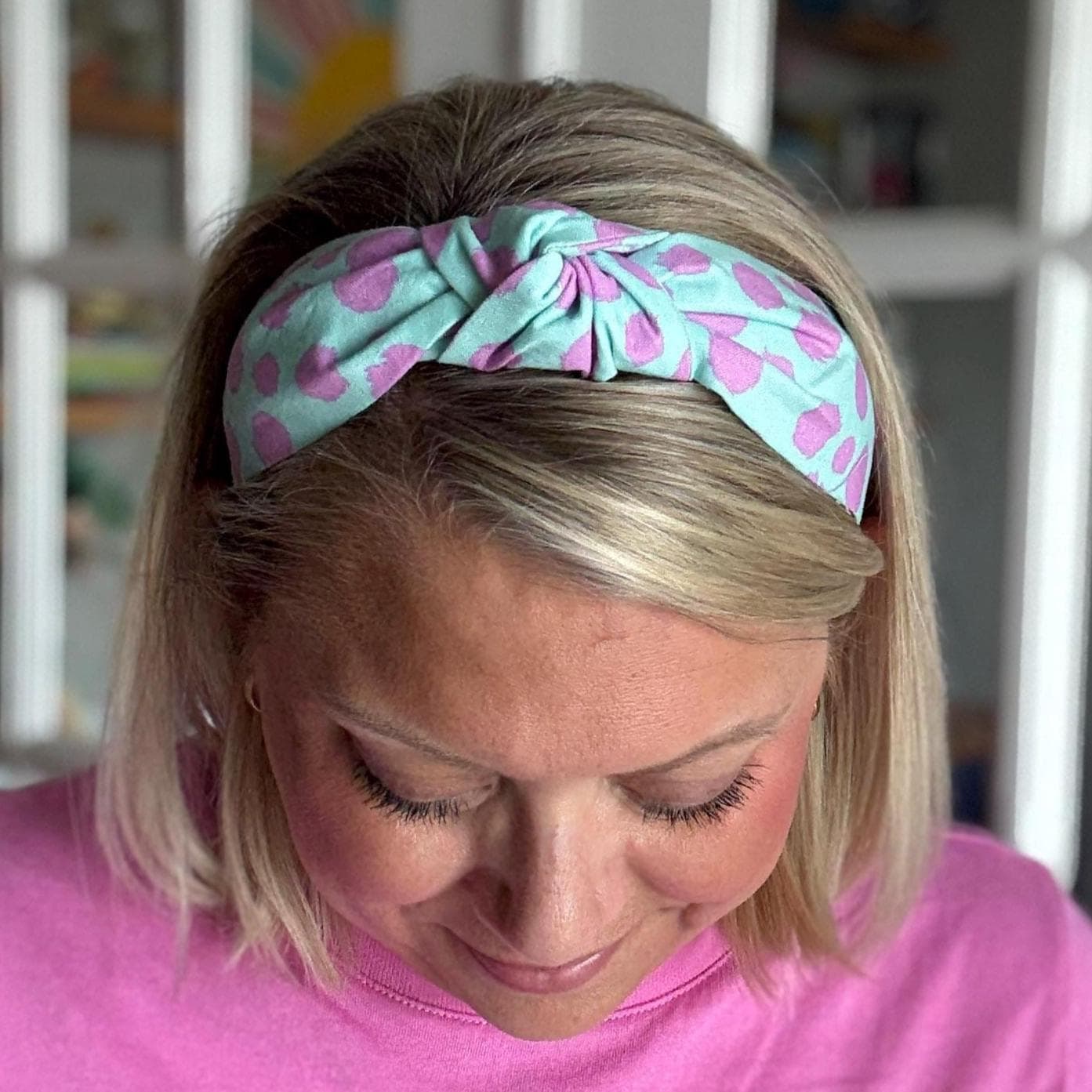 Bright Teal and Purple Polka Dot Headband